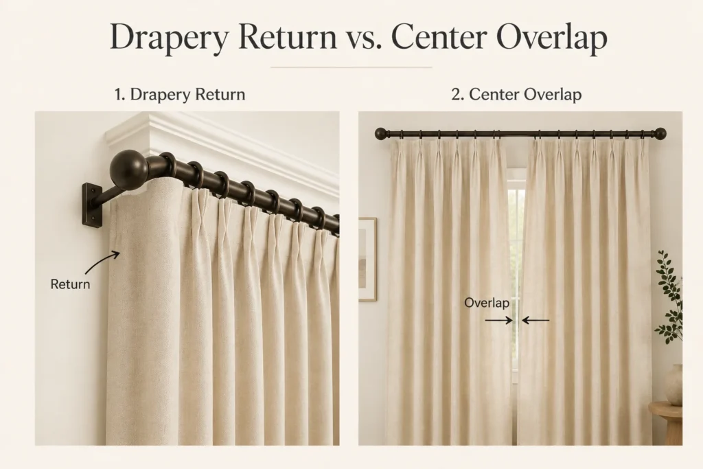 Drapery return vs center overlap